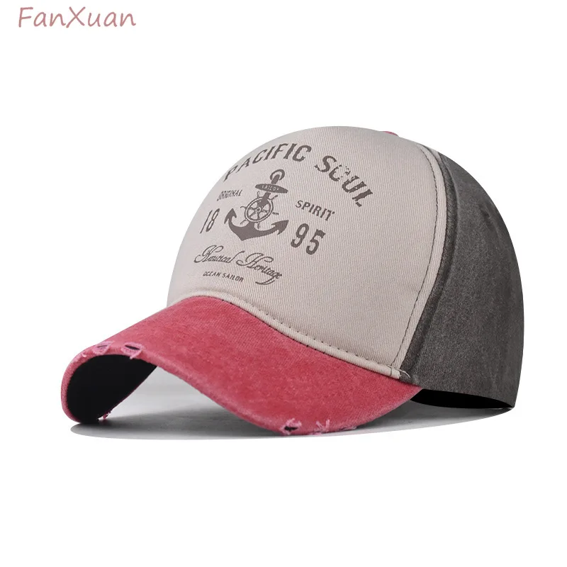 boat anchor print baseball cap vintage washed cotton numbers sea letters spring summer cap women men unisex