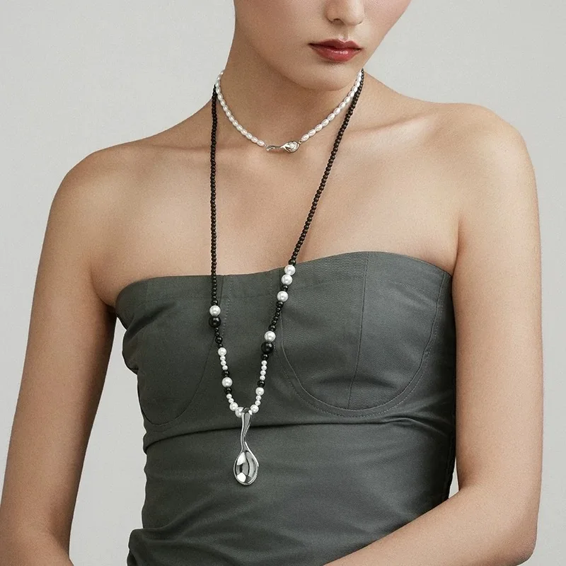 Withered Matte Spoon Fork Leather Rope Necklace Women's Bead Long Pendant Sweater Chain Jewelry Necklace Necklaces For Women
