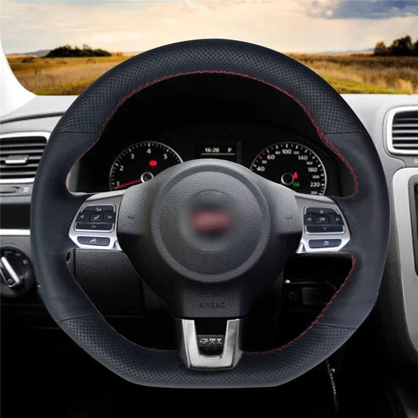 

DIY Hand-Stitched Non-slip Leather Steering Wheel Cover Wrap for Volkswagen Golf 6 GTI MK6 VW Polo Scirocco R Passat CC R-Line