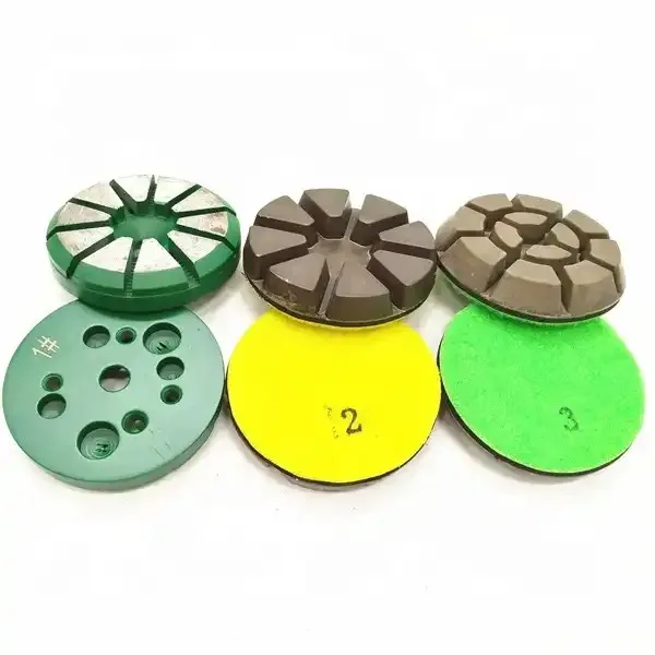 [10 Holes Base] 3\'\' Inches 3 Steps Metal Diamond Grinding Polishing Pad for Concrete Granite Velcroes Backed 80mm Disc Block