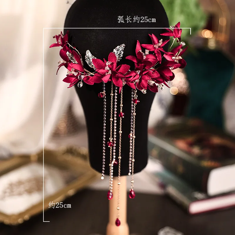 Nieuwe Rode Bloem Bruids Bruiloft Haarspeldjes Rode Kralen Kwastje Bloem Haar Clips Back Hoofd Bruiloft Hoofdtooi