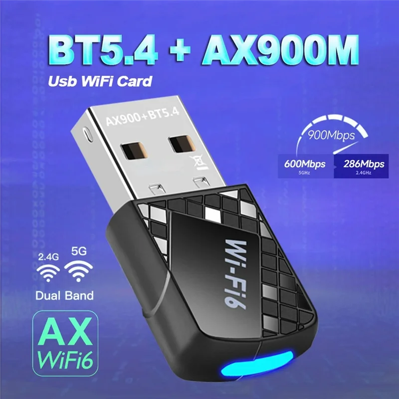 A42Z-AX900 USB Wifi 6 Bluetooth 5.4 Adapter 2In1 Dongle Dual Band 2.4G&5Ghz Network Wireless Receiver DRIVER FREE For W10/11