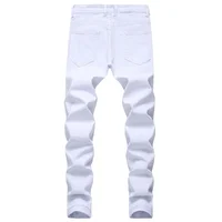 2025 Hole Denim Pants Men's Tide Brand Ruined Hole Jeans Solid Slim All-match High Street Hip Hop Trousers Red White Large Size 3