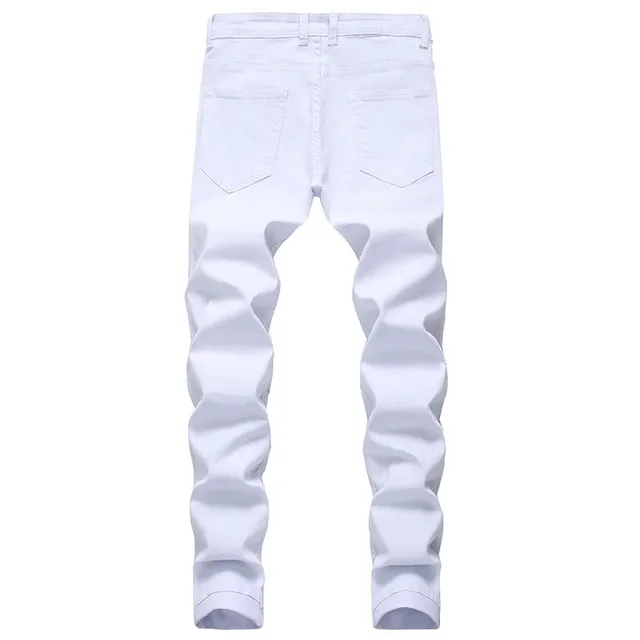 2025 Hole Denim Pants Men's Tide Brand Ruined Hole Jeans Solid Slim All-match High Street Hip Hop Trousers Red White Large Size 3