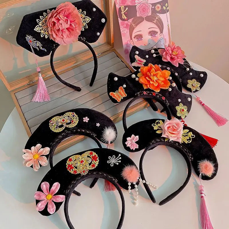 Funny Ancient Royal Court Headdress Girls Chinese Traditional Hanfu Cheongsam Headband Accessories Children Wacky Head Hoop Gift