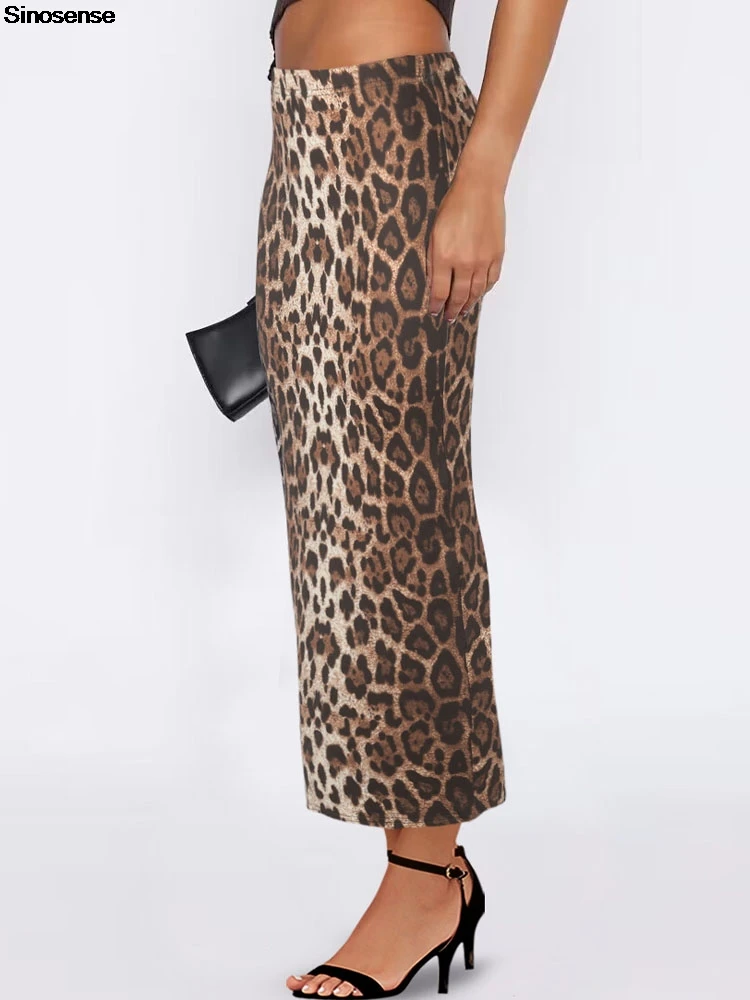 Women Trendy Leopard Print Maxi Skirt Cheetah Print Back Slit Slim Bodycon Pencil Skirts Y2K Night Out Club Party Long Skirts