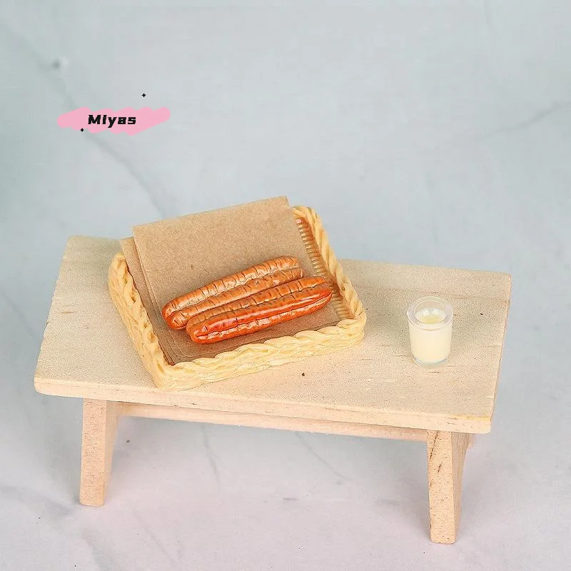 5Pcs Miniature Doll House Kitchen Accessories Set with Soy Milk And Fried Dough Sticks Pretend Play Toy Model for Kids