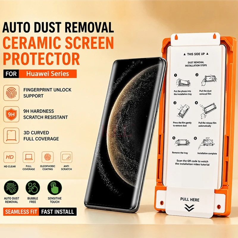 

Dust Removal Easy Installation Ceramic Film for Huawei Mate 80 Pro Max 70 Air 60 50 40 Pro+ 30 RS Ultimate Screen Protector +Kit