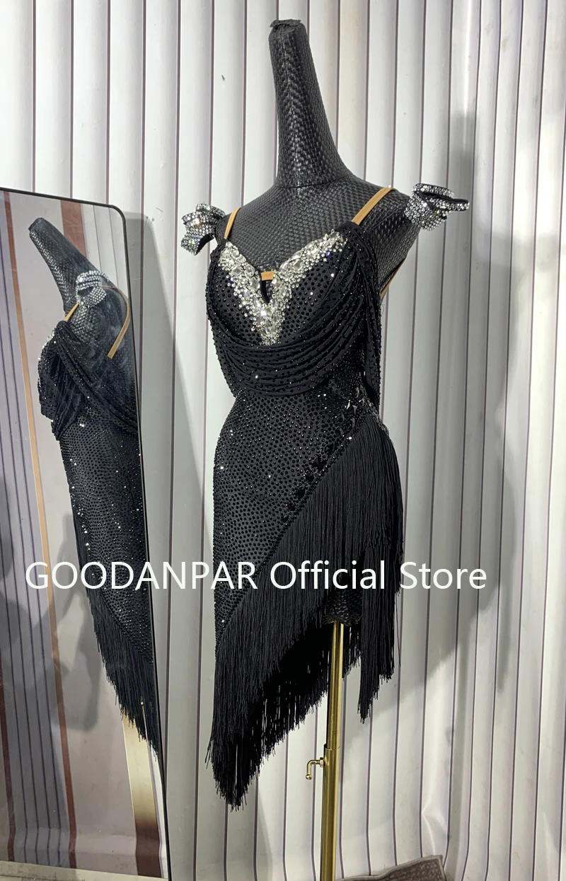 New black Latin dance dress lady for women costume da ballo latino sexy latin wear for competition Custom-made GOODANPAR