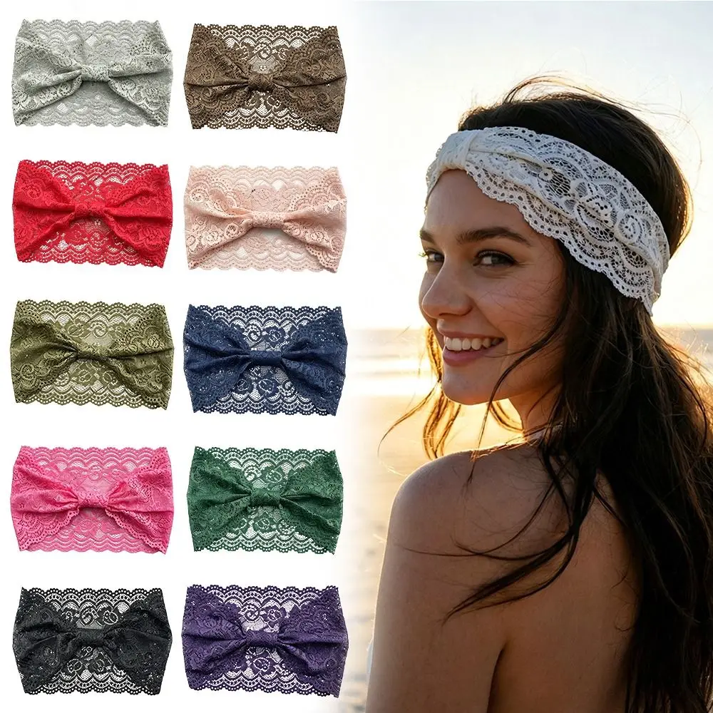 Fashion Solid Color Lace Headbands Hollow Out Floral Pattern Elastic Headband Floral Lace Headwrap Hair Accessories