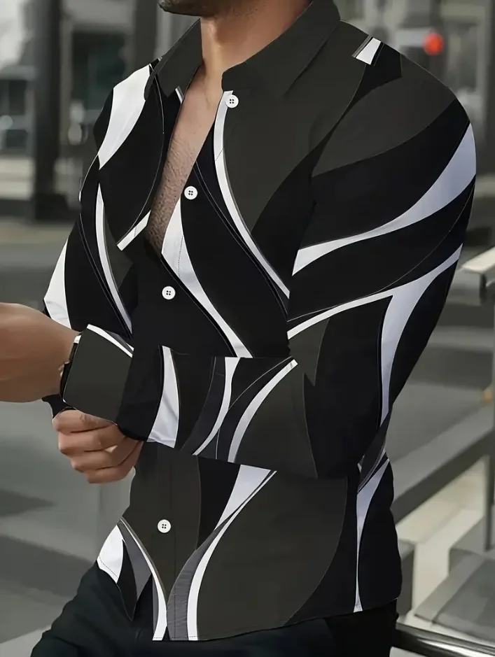 2025Men's Retro Plaid Print Long Sleeve Shirt Fashion Design Luxury Long Sleeve Top Men's Four Seasons Button Lapel Shirt