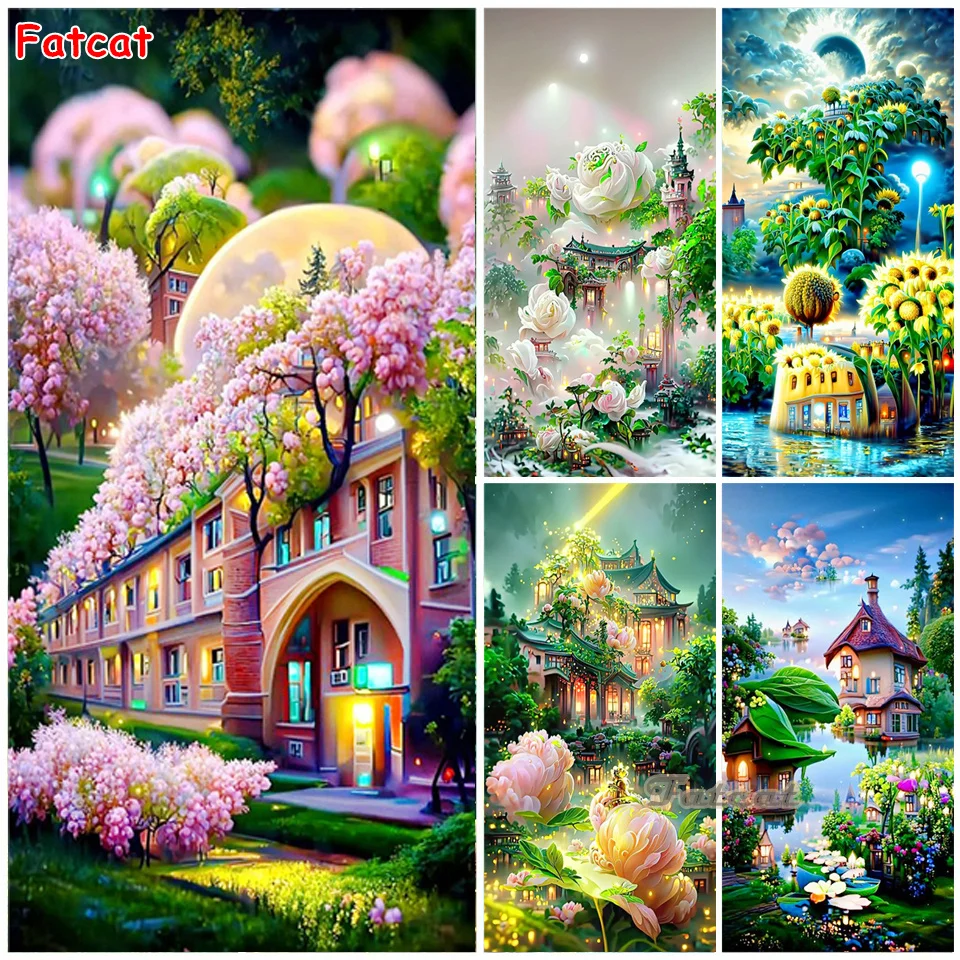 5d Diamond Painting Full Drill Flower Landscape Square/round Embroidery Mosaic House Fantasy Scenery Crystal Home Decor PP4843