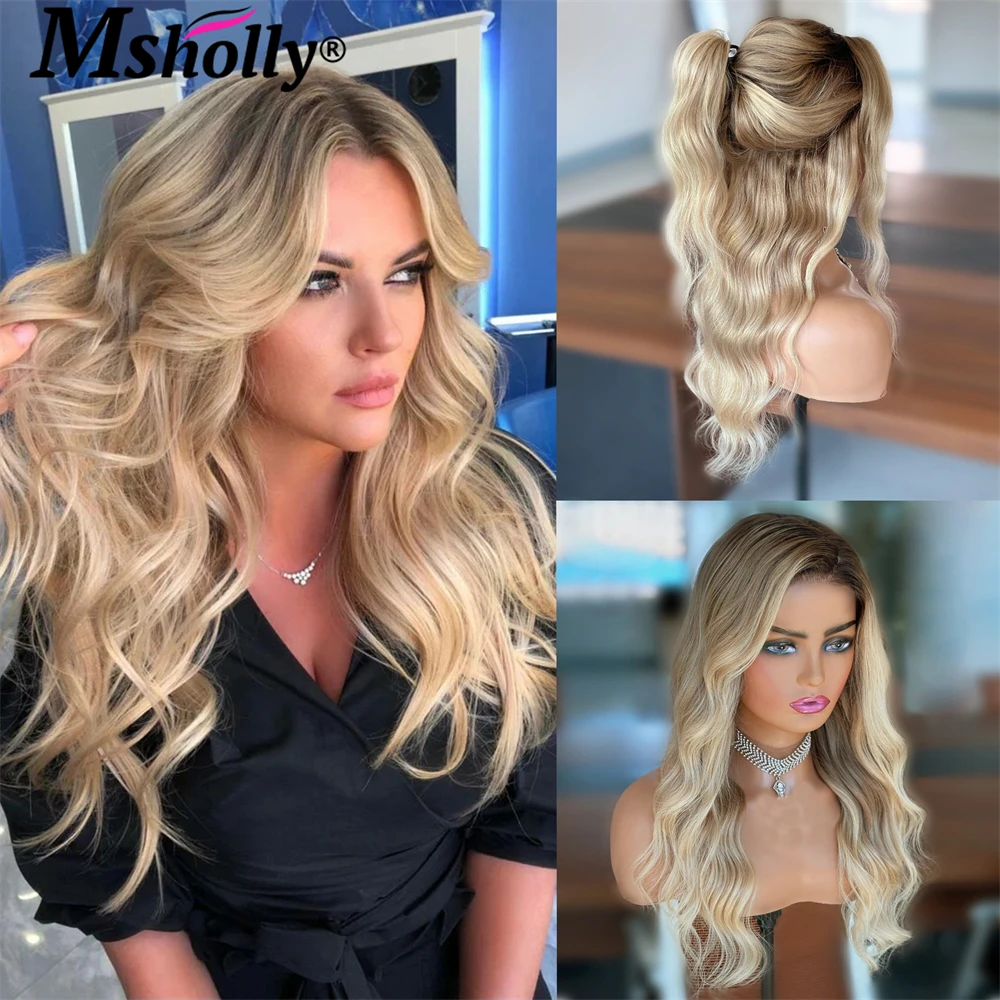 Balayage Ombre Hightlight Lace Front Remy Human Hair Wig Honey Blonde Body Wave Wigs Human Hair Pre Bleached Natural Hairline