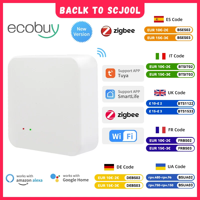 

Tuya Zigbee 3.0 Gateway Hub Smart Home Wireless Bridge Smart Life APP Remote Control Automation Device Works with Alexa Google