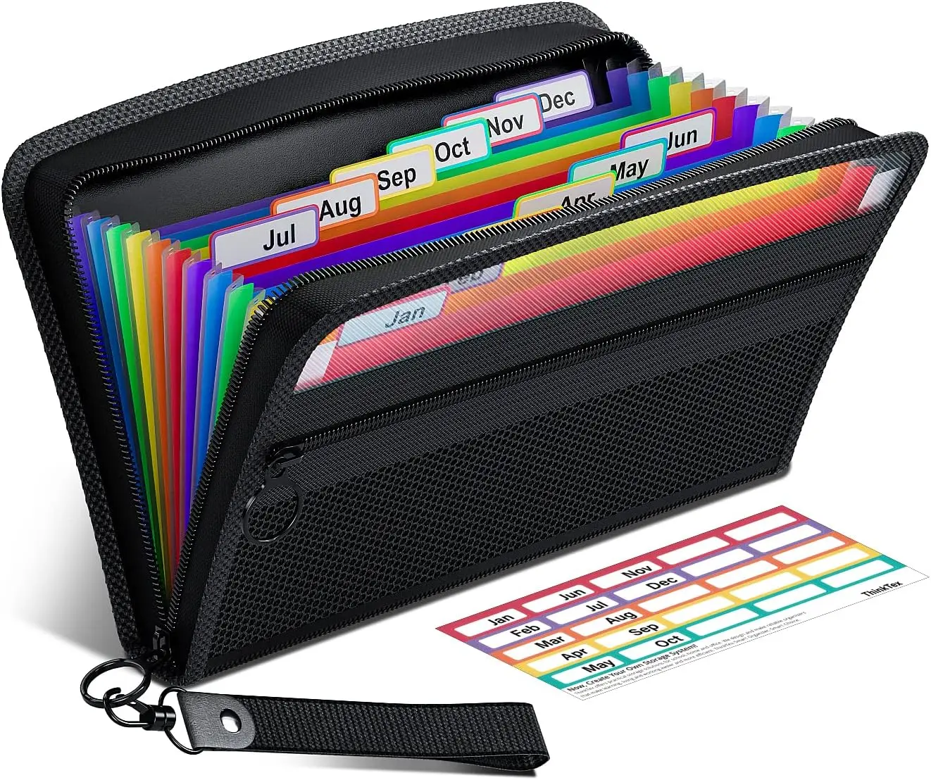 

12-Pocket Accordion File Organizer with Zipper, Multi-Color Tabs for Receipts and Coupons, 11x6.6 Inches