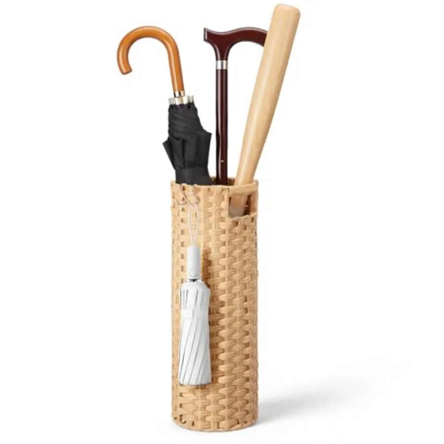 

20.8" H Extra Tall Rattan Umbrella Stand Hand Woven Umbrella Rack Organizer Freestanding with Detachable Drip Tray and 2 Hooks