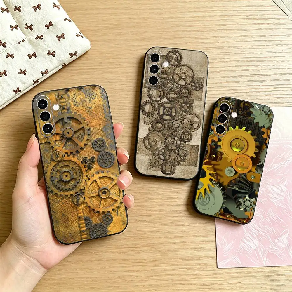 S-Steampunk Gear Mechanical COOL Phone Case For Samsung Galaxy A73,A72,A71,A70,A53,A52,A51,Others Soft Black Cover