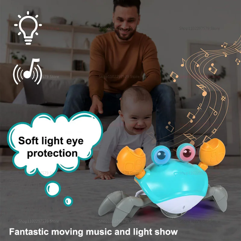Juguete interactivo de cangrejo para gatear para bebés, niños pequeños, música, baile, aprendizaje sensorial, regalo, Sensor educativo divertido para bebés, juego de movimiento