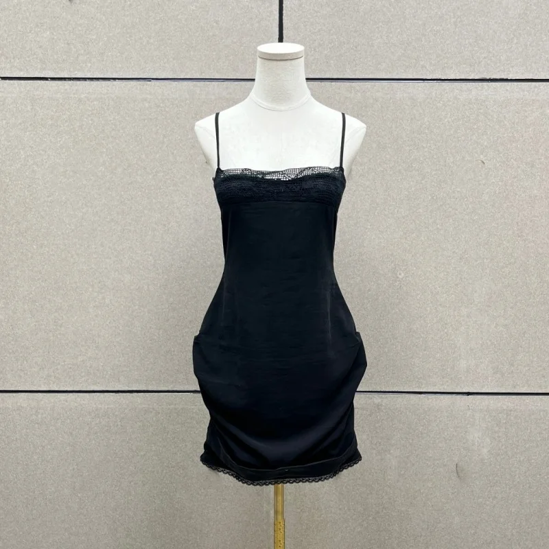 

2026 Spring/Summer New Sexy and Stylish Mini Suspender Dress with High-Quality Lace Trim and Hollow-Out Off-Shoulder Neck