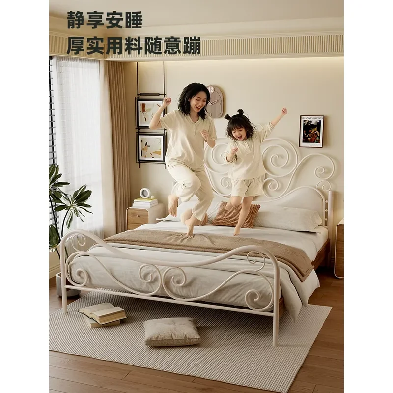 Cream Style Solid Wood Princess Bed 1.8m Double Bed Master Bedroom Soft Upholstered Flush Edge Bed Frame 1.5m Retro Design