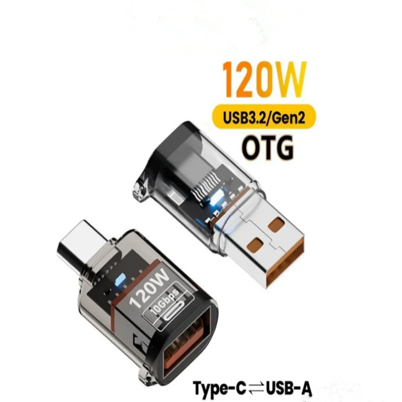 120 W Schnelllade-USB3.2-Anschlüsse, USB A auf Typ C, Stecker auf Buchse, Adapter, 10 Gbit/s, Hochgeschwindigkeits-Daten-Audioübertragungskonverter