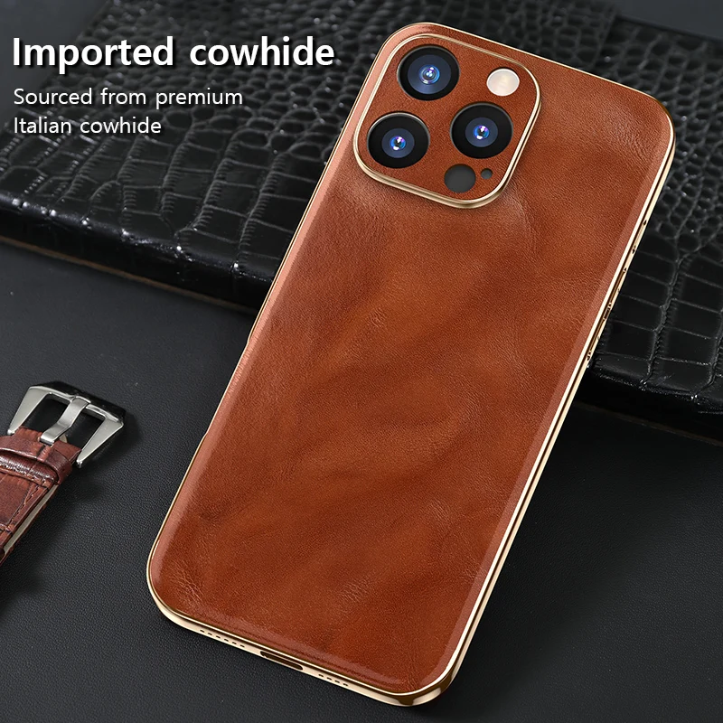 Clearance Sale Genuine Oil Wax Leather Phone Case for iPhone 16 Pro Max 16 Plus Soft Edges Shockproof Camera Protection Cover
