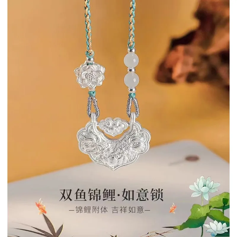 

Женское серебряное ожерелье с подвеской Koi 999 пробы, полный серебряный замок с длительным сроком службы Girlfrie