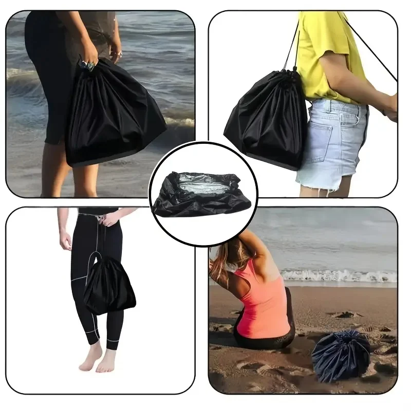 حقيبة تخزين برباط أسود لملابس السباحة على الشاطئ وبدلات الغوص ومعدات ركوب الأمواج - قماش أكسفورد مقاوم للرمال مع أشرطة آمنة #3