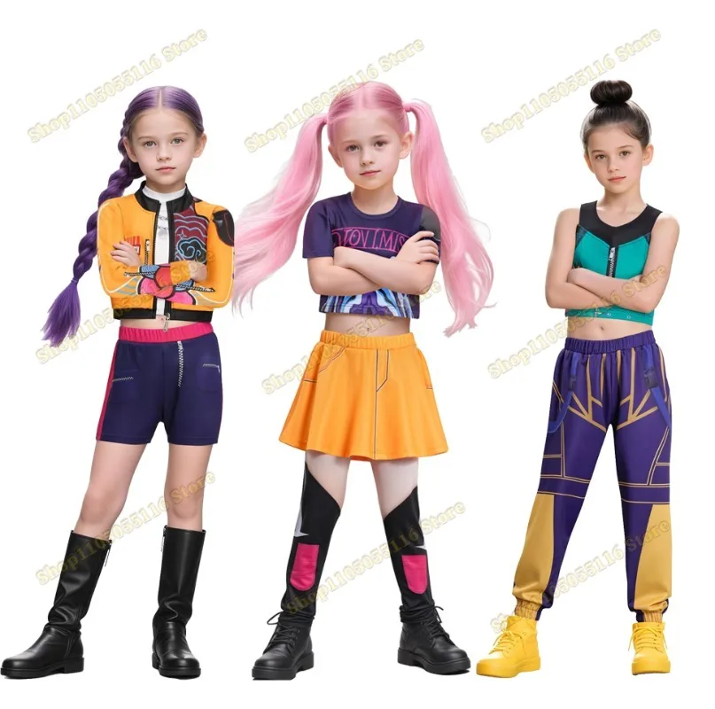 أطفال بنات رومي زوي ميرا أزياء تنكرية ملابس كارتون شيطان هنتر من KPop لعب الأدوار الأطفال الدعاوى حفلة كرنفال الهالوين