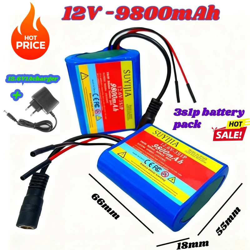 

100% New 3S1P12V 9800mAh Lithium-ion Battery Pack 18650 Plus Protection Board for Backup Power Supply + 12.6V1A Charger