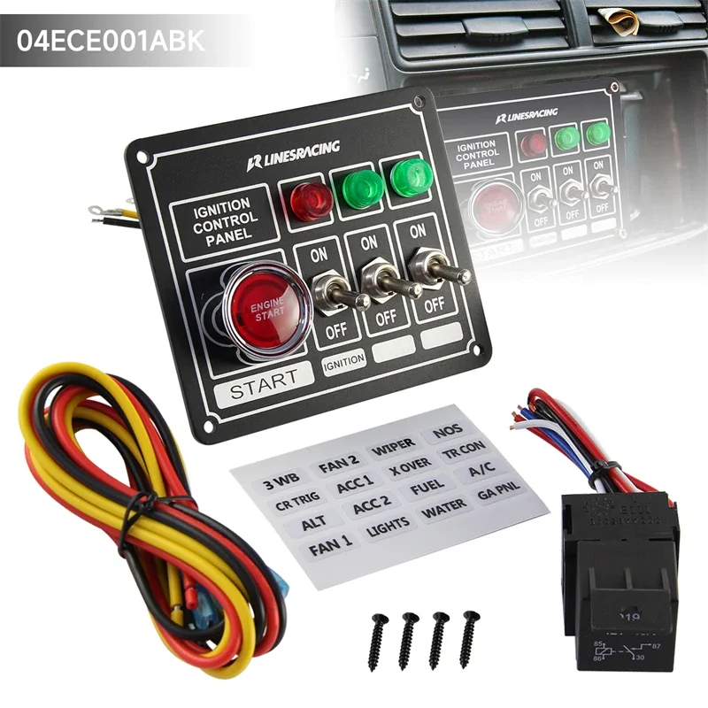 LR New version Racing Car Ignition Switch Panel Three Ways Engine Start Rocker 3 Pins & Lights 40A Voltage DC12V Aluminum ABS