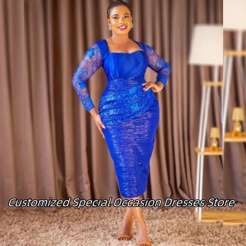 

Royal Blue Elegant Prom Dress Exquisite Lace Applique Mermaid Cocktail Dresses For African Girls Luxury Party Gowns Customized