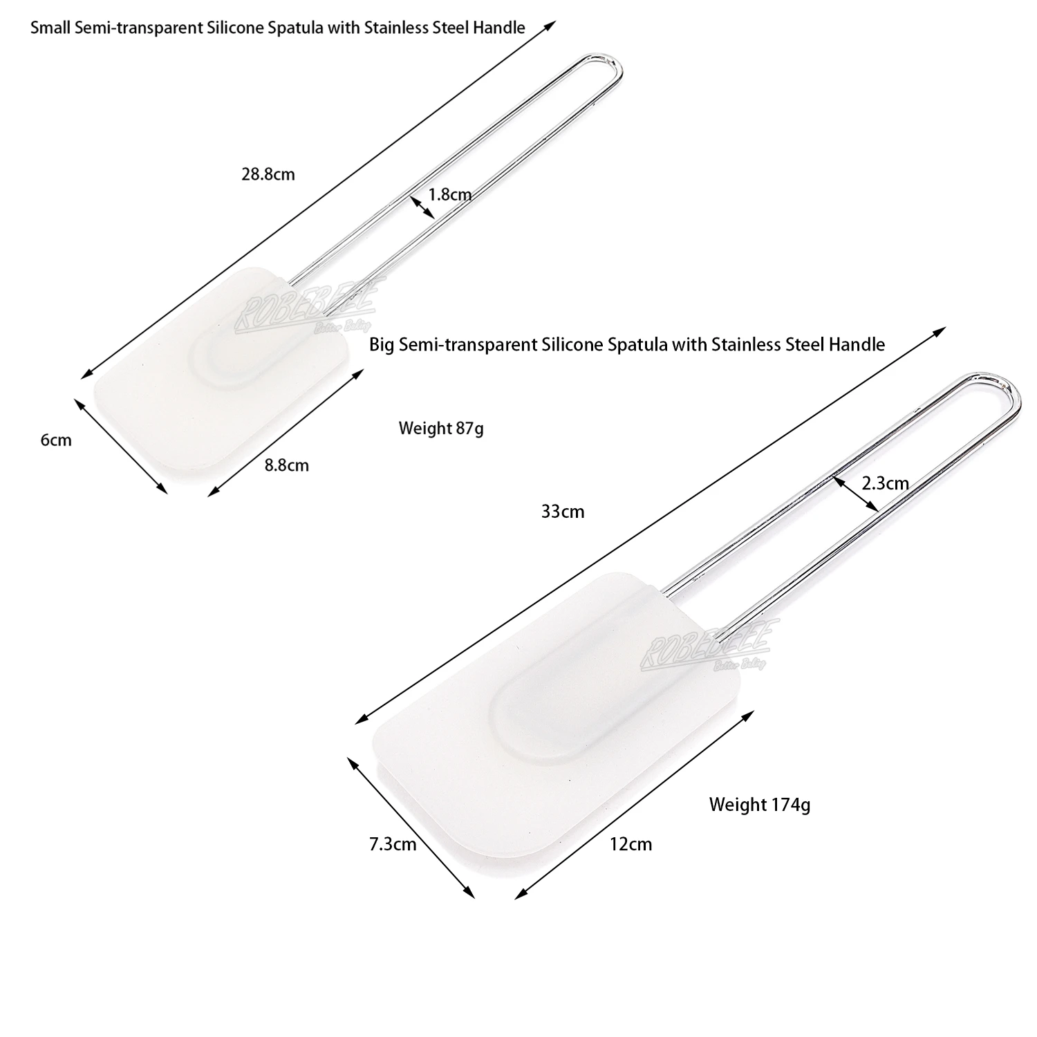 2 Sizes Semi-transparent Spatula with Stainless Steel Handle High Heat Resistant Butter Pastry Mixing Stir Kitchen Gadgets