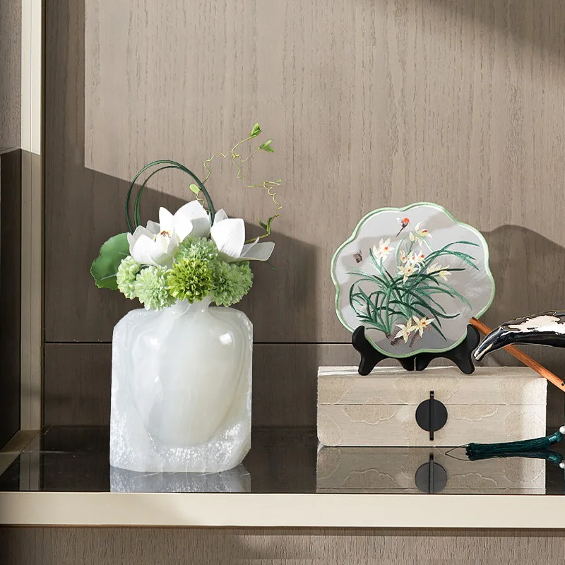 

large flat floor high-end soft decoration space sitting area coffee table desktop marble vase flower ware advanced sense