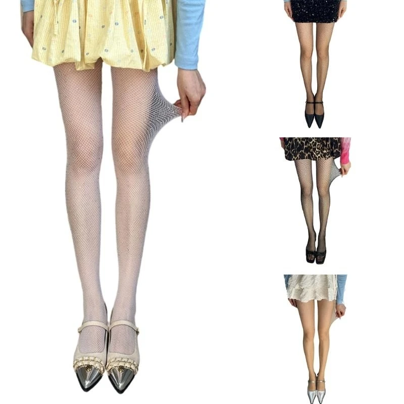

E15F Womens Fishnet Stockings for Party Wear Glitter Rhinestones Tights Pantyhose