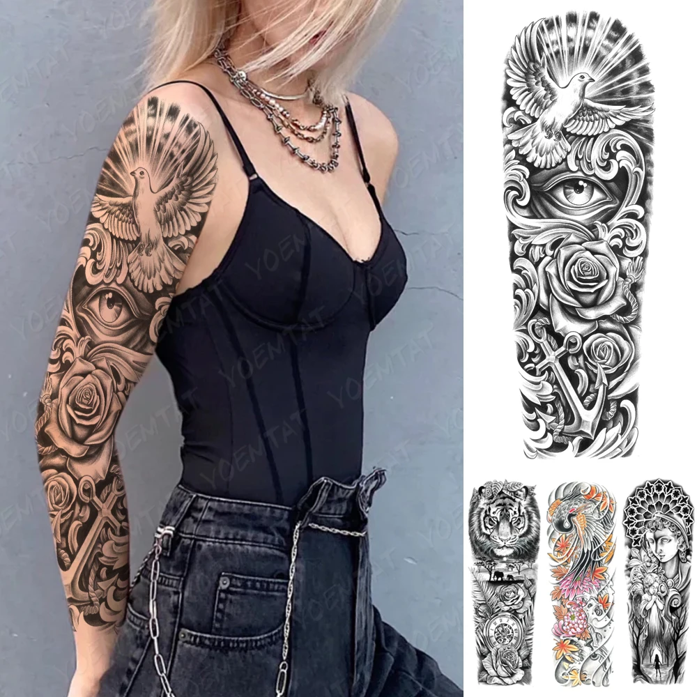 

Full Large Arm Sleeve Tattoo Rose Ship's Anchor Waterproof Temporary Tatoo Sticker Peace Dove Eye Body Art Men Women Fake Tatto