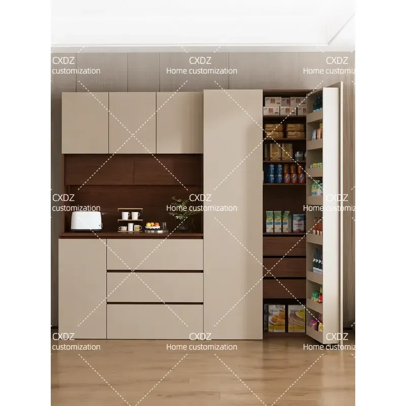 Solid Wood Dining Side Cabinet Integrated Wall Locker Living Room Multifunctional Storage Unit for Refrigerator Snacks