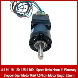 4:1 5:1 16:1 20:1 25:1 100:1 Speed Ratio Nema11 Planetary Stepper Gear Motor Current 0.6A Step Engine 4.5N.cm Motor length 28mm