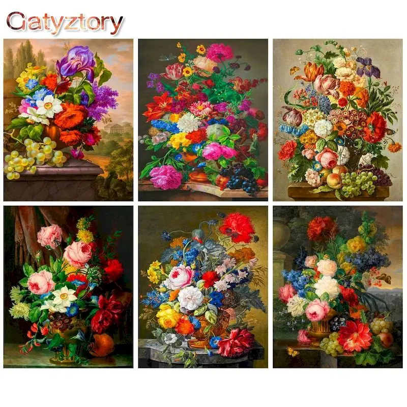 

GATYZTORY Frame Colorful Flowers DIY Painting By Numbers Kit Modern Wall Art Picture Handpainted Coloring By Numbers Home Decor