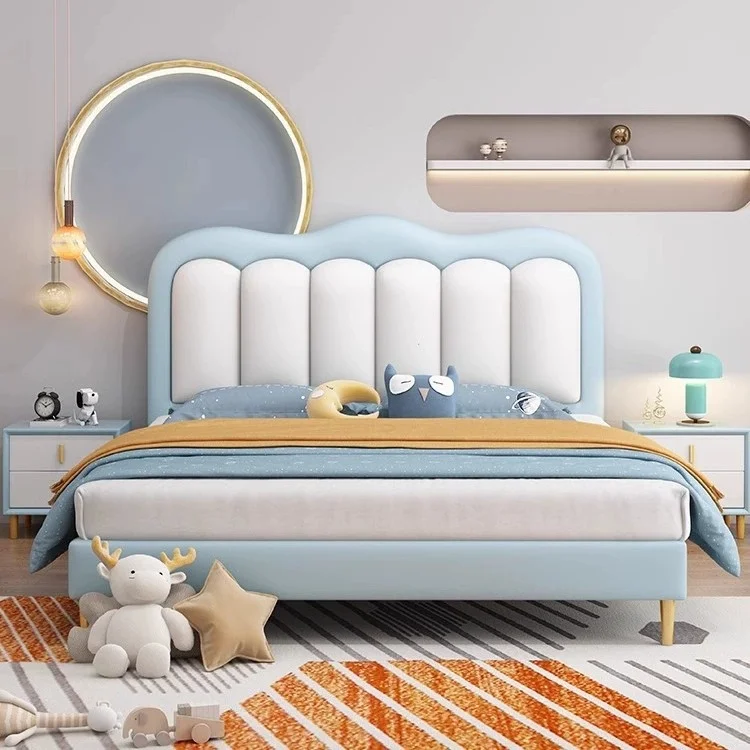 Hot Selling Simple Child Upholstered Colorful Bed Full Solid Wood Frame Beds 3 Drawers Storage Soft Twin Bed for Boys Kids Girls