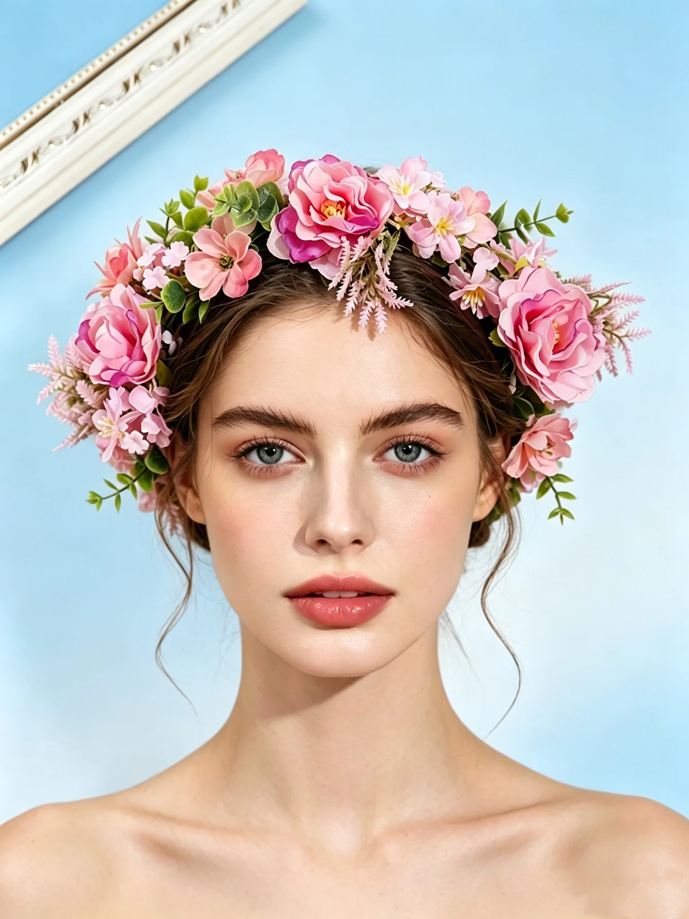 Forest-Style Pink and Purple Gradient Artificial Flower Wreath Headpiece, Bridal Travel Photo Shoot Hair Accessory, Adjustable Ribbon Headband