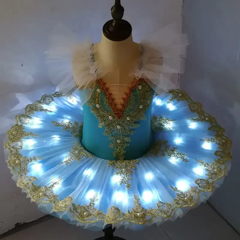 Children's tutu glowing dance performance suit tutu puffed gauze skirt girls suspender performance suit Swan Lake skirt