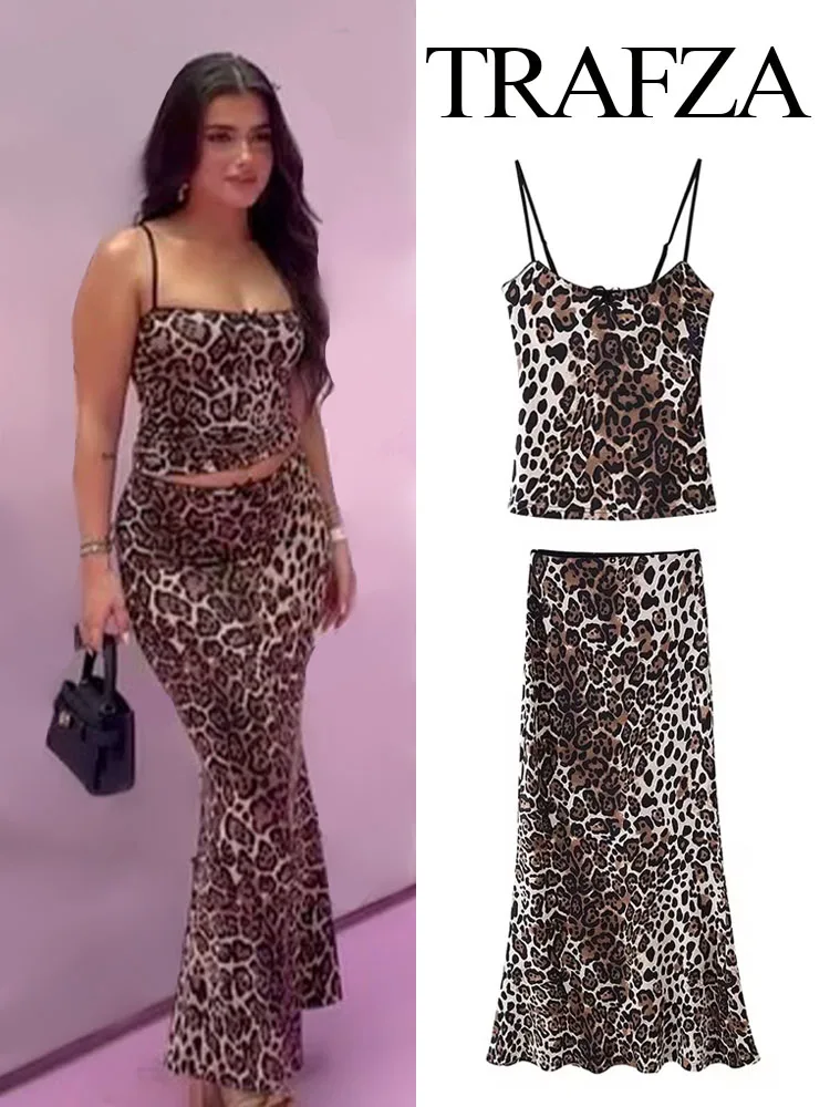 

TRAFZA 2024 Summer Women Fashion Set New Sleeveless Shorts Camis Top + High Waist Hotsweet Female Midi Mermaid Skirt Y2k