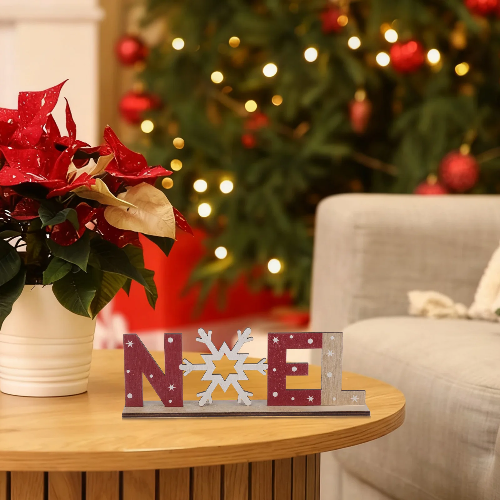 

2Pcs Christmas Noel Wood Sign Thick Rustic Wood Material Snowflake Pattern Tabletop Desktop Xmas Party Decoration