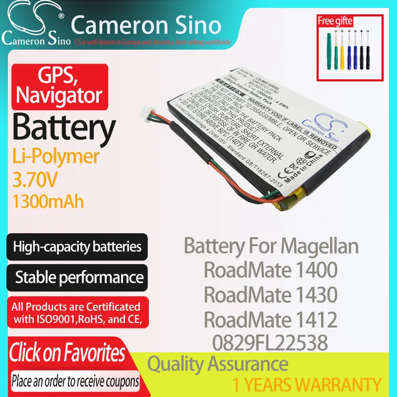 CameronSino Battery for Magellan RoadMate 1400 RoadMate 1430 RoadMate 1412 fits Magellan 0829FL22538 GPS,Navigator battery 3.70V