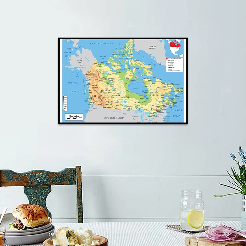 59*42cm French The Canada Topographic Map Posters and Prints Wall Art Pictures Canvas Paintings Artwork Home Office Decor