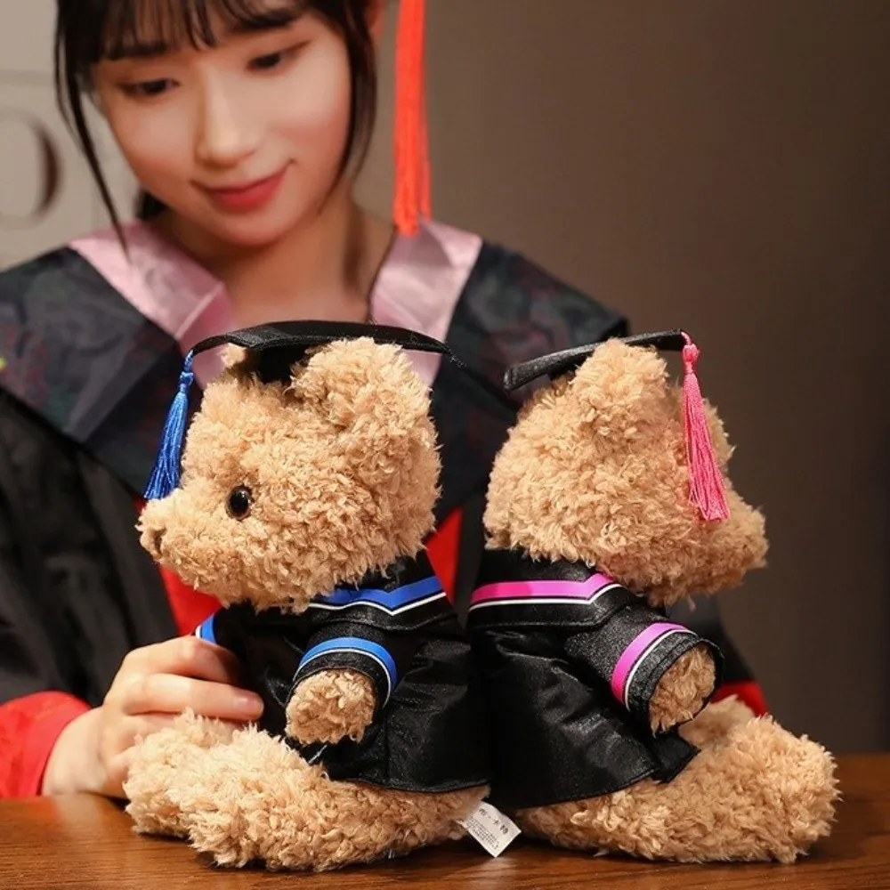 Soft 23cm Plush Bear Doll Doctor's Clothing Graduate Plush Dr. Bear Graduation Gown Sitting Bear Graduation Ceremony