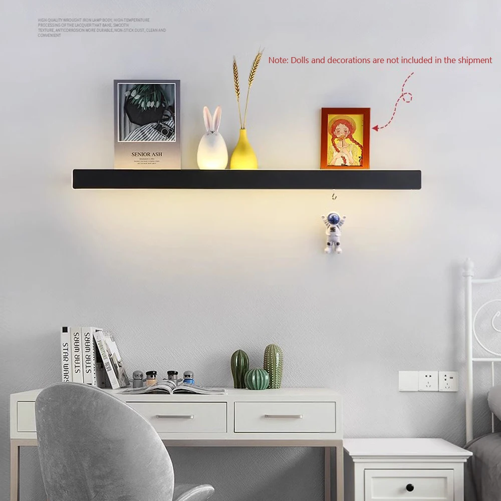Modern LED Illuminated Floating Wall Shelf Aluminum Display Shelves Home Decor Storage Rack For Book Photo Frame