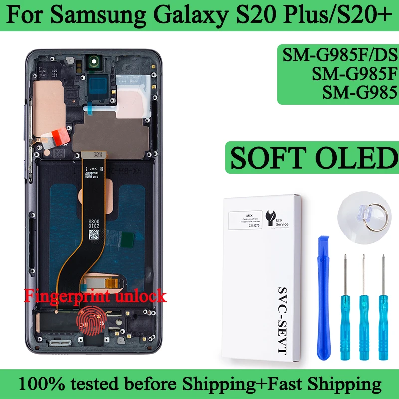 6.67'' SM-G985 G985F Soft OLED Lcd For Samsung Galaxy S20 Plus Display Touch Screen Digitizer Panel Assembly Display With Frame