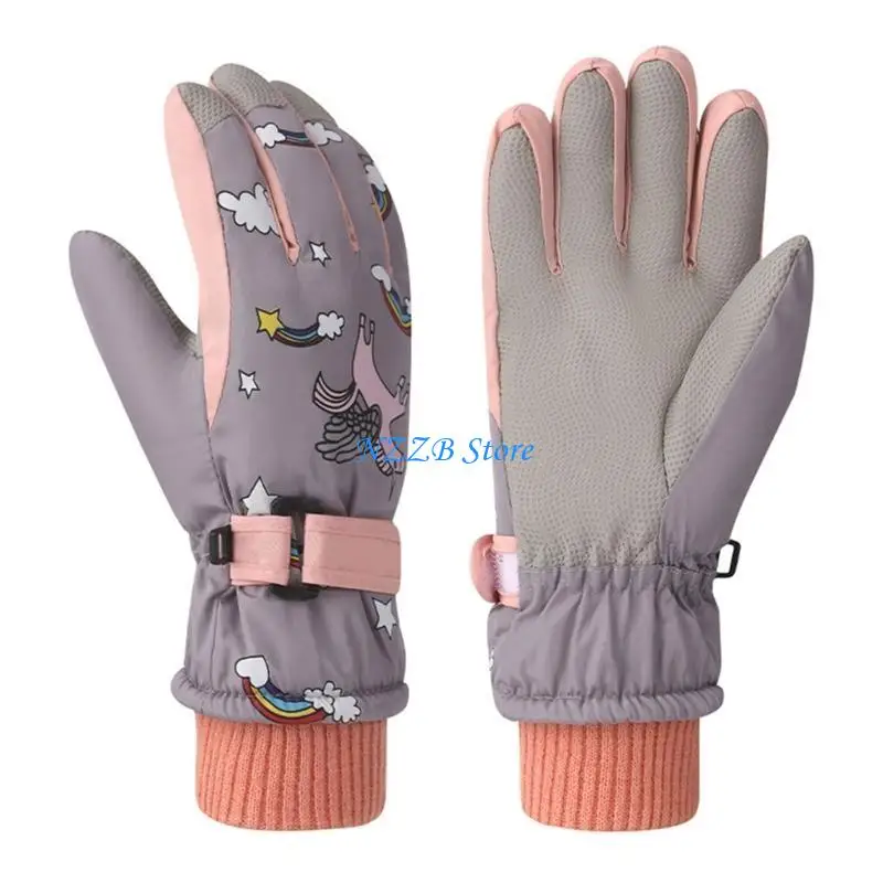 قفازات تزلج T21F للأطفال مقاومة للماء قابلة للتنفس، قفازات قطيفة مبطنة قابلة للتعديل للنشاط الشتوي #4